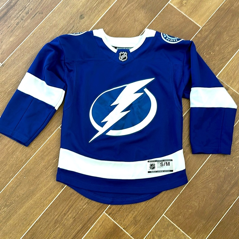 Youth Tampa Bay Lightning Blue Blank Premier Jersey. Size S/M